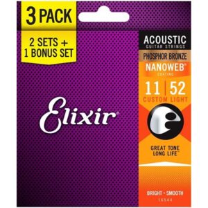 Elixir Strings Nanoweb Pb 3 Pack Custom Acoustic Light 11-52